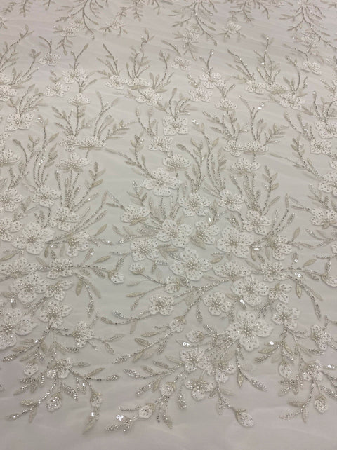 Embroidered Floral Tulle (VJ12848) Ivory