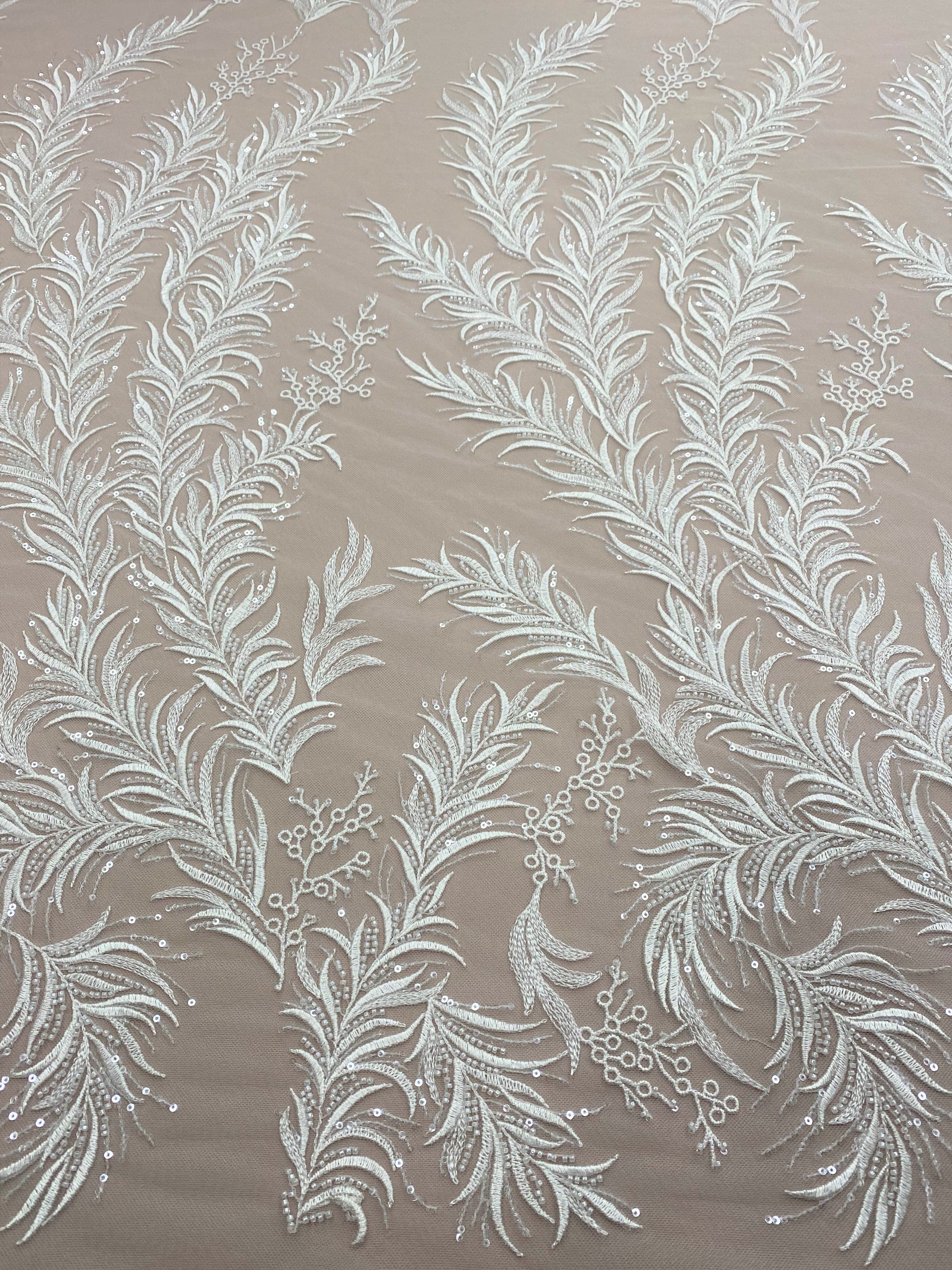 Ivory Embroidered Beaded Tulle Eb1032 main image 1