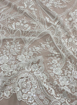 Ivory Embellished Tulle — featuring floral motifs, hand-beading and sequins, 60% rayon 40% nylon, 140cm wide