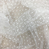Ivory Woven Spot Tulle — mid-weight, 80% nylon 20% rayon, 145cm wide