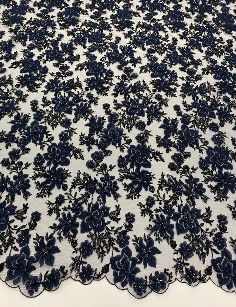 3D Floral Tulle  (W31314) Navy