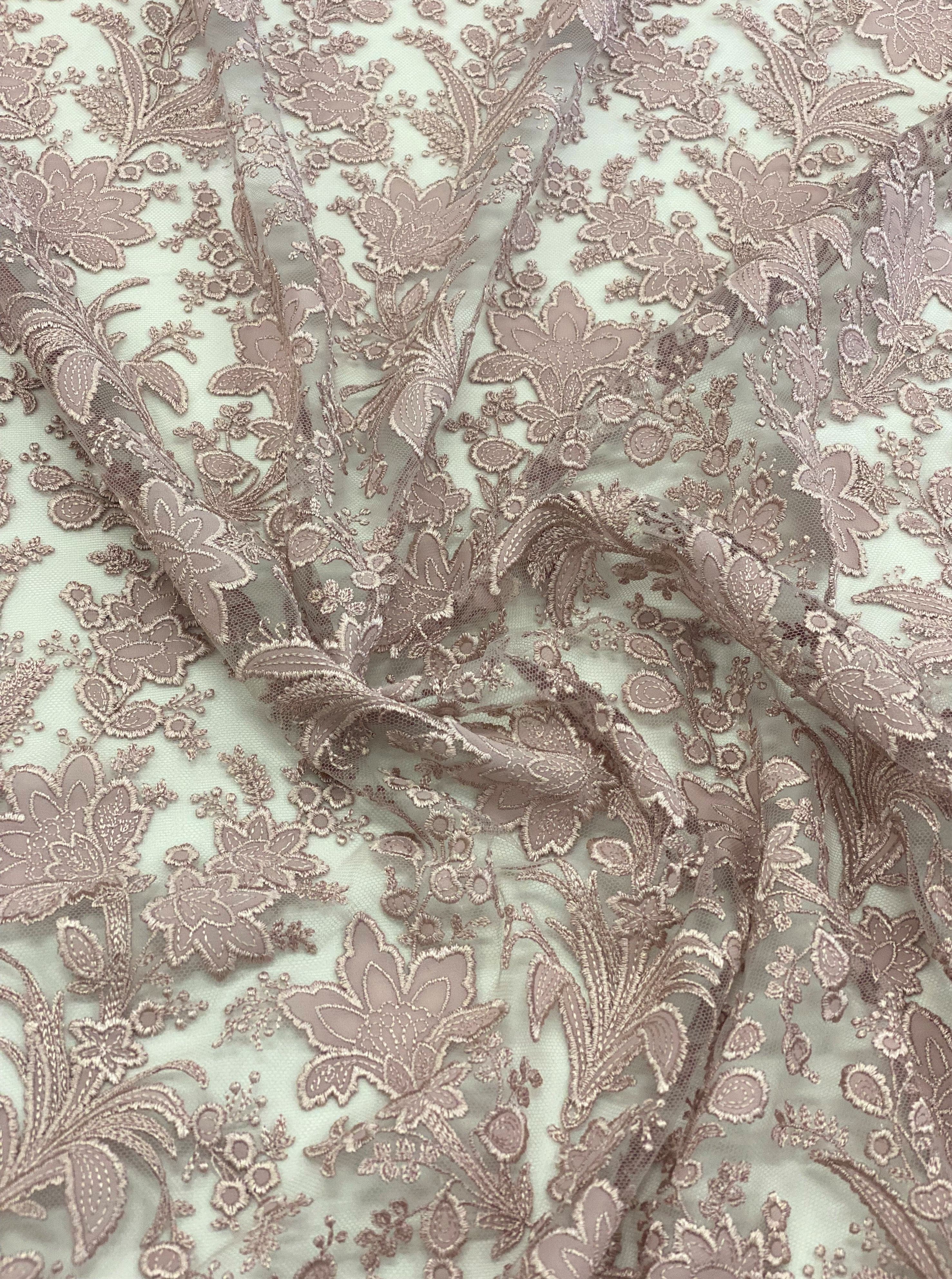 Tea Rose Floral Embroidered Tulle — featuring floral motifs, 60% polyester 40% nylon, 130cm wide