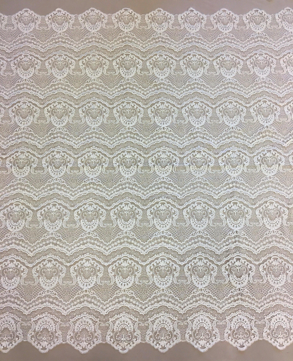 Scalloped Corded Embroidered Tulle (W31379) - Ivory