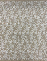 Ivory Embroidered Tulle — featuring scalloped edges, floral motifs and sequins, 50% nylon 50% polyester, 130cm wide