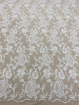 Ivory Embroidered Tulle — featuring scalloped edges, floral motifs and sequins, 50% nylon 50% polyester, 130cm wide