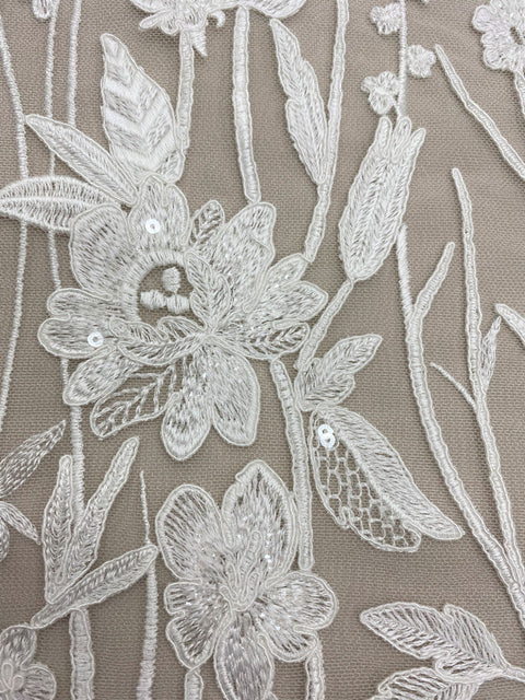 Embroidered Floral Tulle (W52333) Ivory