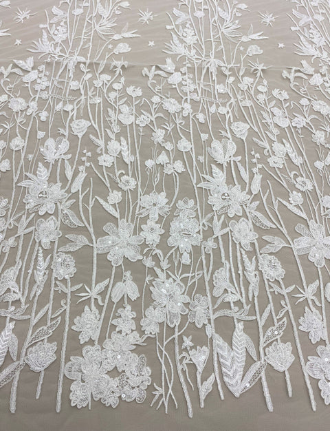 Embroidered Floral Tulle (W52333) Ivory