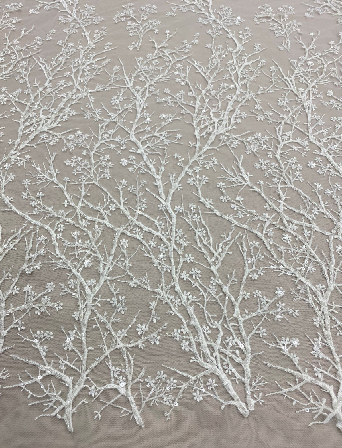 Floral Branch Embellished Tulle (w52751) Ivory
