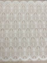 Ivory Embroidered Ornamental Tulle — featuring art deco motifs, 60% nylon 40% polyester, 130cm wide