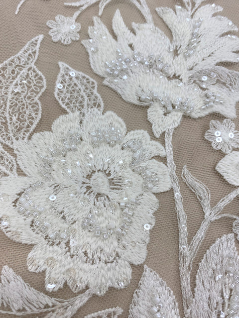 Floral Embroidered tulle (W53529) Ivory