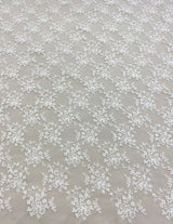 White Floral Embroidered Organza — featuring floral motifs, 100% polyester, 130cm wide
