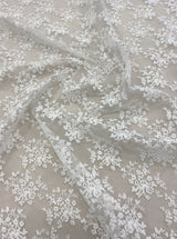 White Floral Embroidered Organza — featuring floral motifs, 100% polyester, 130cm wide